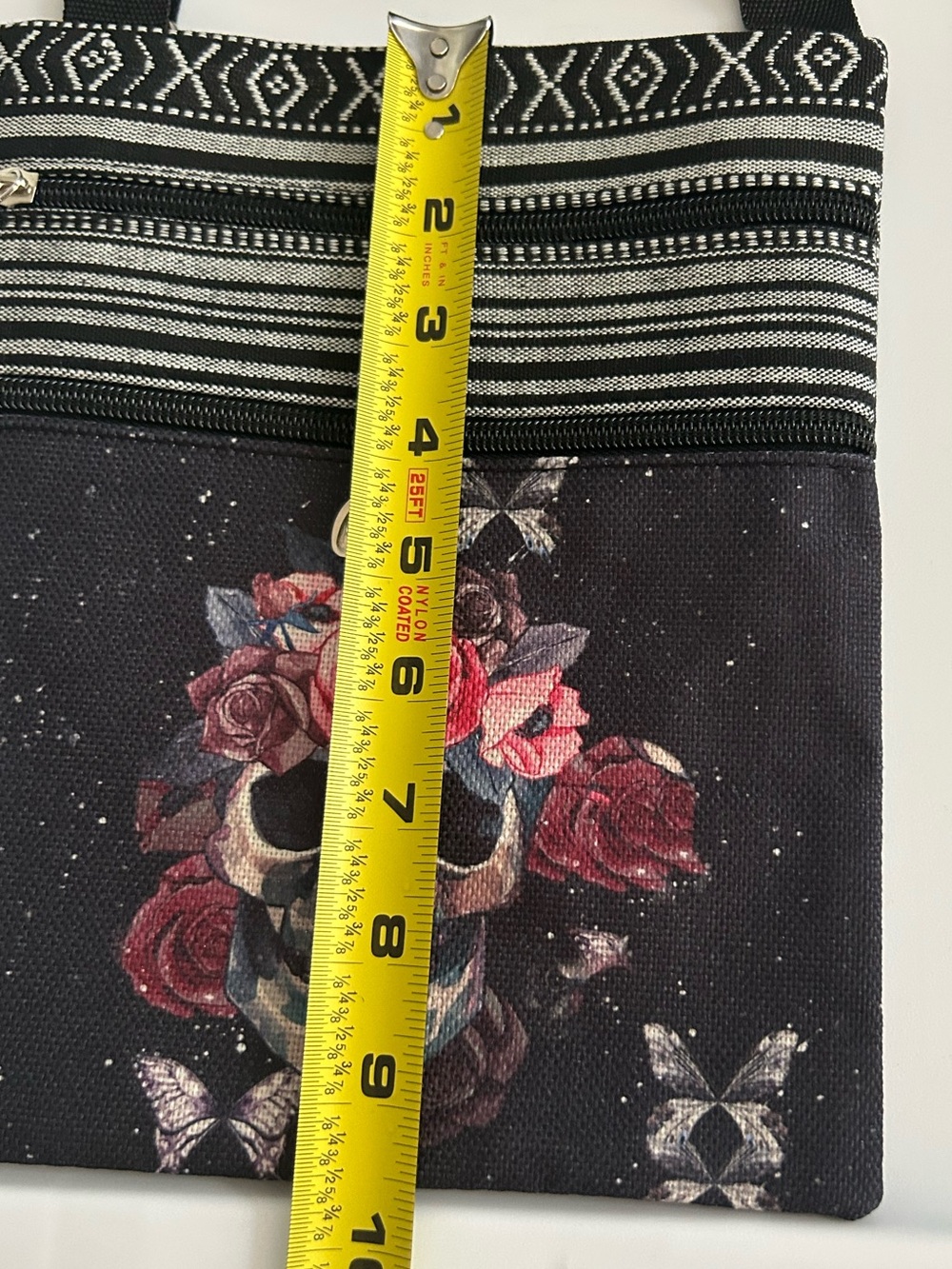 Floral Sugar Skull Butterfly Crossbody Bag Tribal Goth Purse - Picture 3 of 5